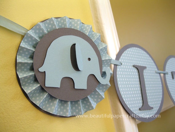 Elephant Baby Shower | Ice Blue and Grey It's a Boy | Baby Elephant Banner | Elephant Birthday Banner | Elephant Name Banner Il_570xn