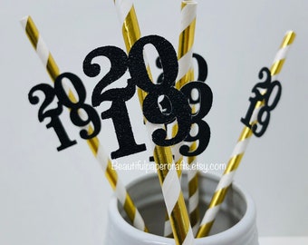 Graduation Party Straws | Graduation Decorations 2022 | Graduation Cap Straws | Black and Gold Party Decor | 2022 Graduation | 10 CT