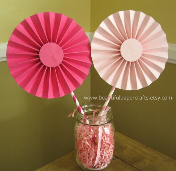 Cotton Candy Centerpieces | Paper Fans | Pinwheels | Pink Birthday Party Decor | Centerpiece Sticks | 1st Birthday Il_570xn