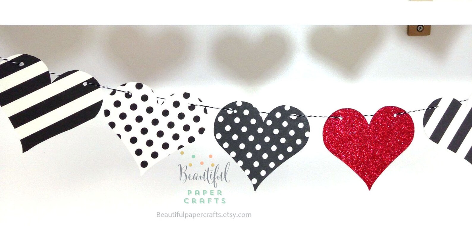 Valentine's Day Decor Black and White Hearts Garland - Etsy