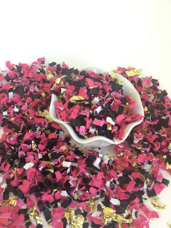 Hot Pink Black and Gold Confetti |Tossing Confetti | Pink and Black Glitter Confetti | Bridal Shower Confetti | Bachelorette Party | 2 cups Il_570xn