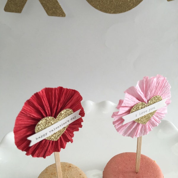 Valentine Heart Party Pick | Heart Cupcake Toppers | Valentine's Day Decorations | Pink and Red Valentine Decor | Set of 8 | Ready to Ship
