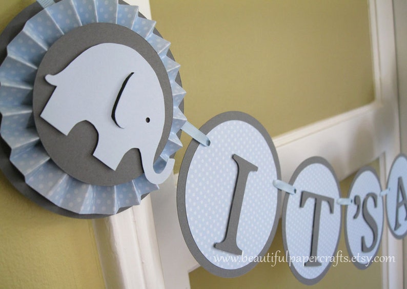 Elephant Baby Shower Baby Blue And Grey It S A Boy Etsy