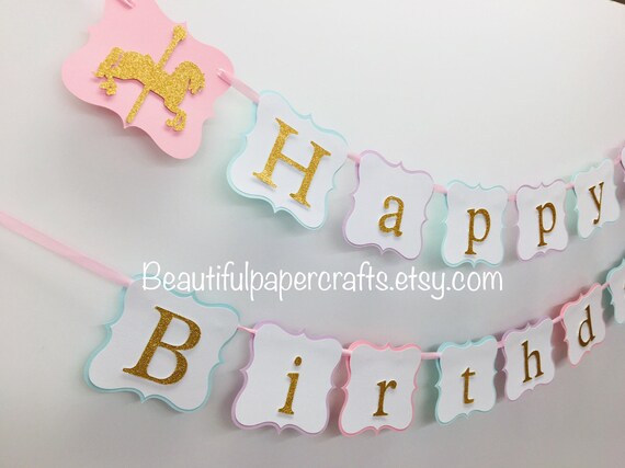 Carousel Banner | Carousel Party Decor | Carousel First Birthday | Carousel Garland| Carousel Horse Banner | Happy Birthday Banner Il_570xn
