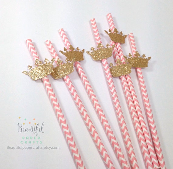 Princess Straws Royal Gold Crown Straws Pink And Gold Party Etsy