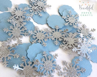 Silver Glitter Snowflake Confetti | Blue Snowflake Confetti | Boy 1st Happy Birthday Decor | Boy Winter Wonderland Party | Winter Onderland