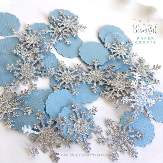 Silver Glitter Snowflake Confetti | Blue Snowflake Confetti | Boy 1st Happy Birthday Decor | Boy Winter Wonderland Party | Winter Onderland Il_570xn