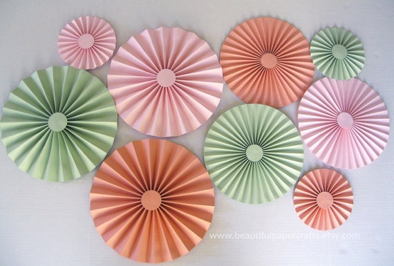 Mint, Coral and Pink Rosettes | Mint and Coral Wedding Paper Fans | Pinwheel Backdrop Decor | Boho Chic Paper Rosettes | Bohemian Wedding Il_570xn