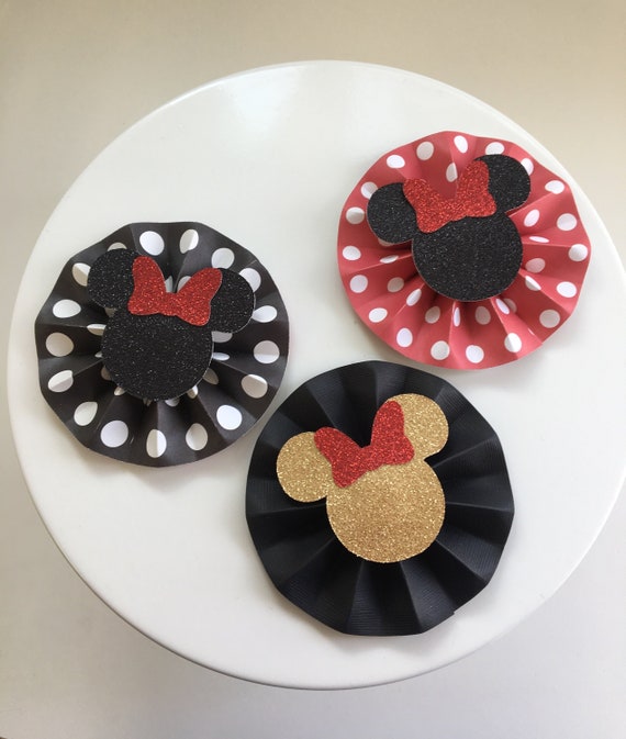 Minnie Mouse Inspired Mini Paper Fans | Black Red and gold Minnie Mouse Birthday | Minnie Mouse 1st Birthday | Minnie Mouse Tags | 6 CT Il_570xn