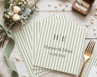 Tovaglioli da matrimonio a righe verde salvia, tovaglioli da cocktail personalizzati, decorazioni per addio al nubilato