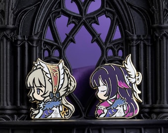 Genshin Impact Sandrone & Columbina Enamel Pin Set, Fatui Harbingers Chibi Metal Badge Brooch, Anime Lapel Pin for Backpack Jacket