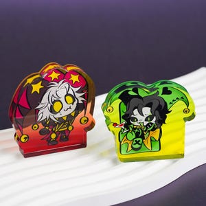 The Freak Circus Pierrot & Harlequin Stained Glass Gradient Acrylic Standee Set, No Base Chibi Gothic Circus Desk Stand, Anime Fan Gift