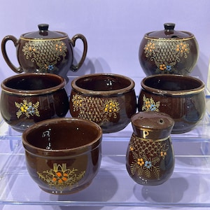 Japanese Moriage Redware Bean Pot Set – Hand-Painted Raised Enamel Pottery