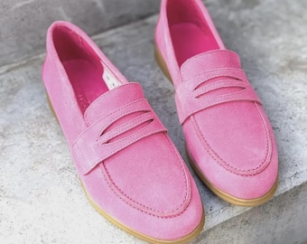 Mocasines de ante rosa BISTFOR para mujer.