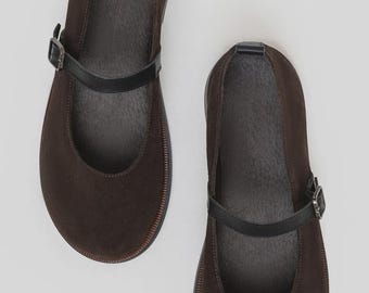 Ballerine anatomiche Bistfor in pelle scamosciata naturale, da donna, in pelle, scarpe, mocassini, décolleté, stivali