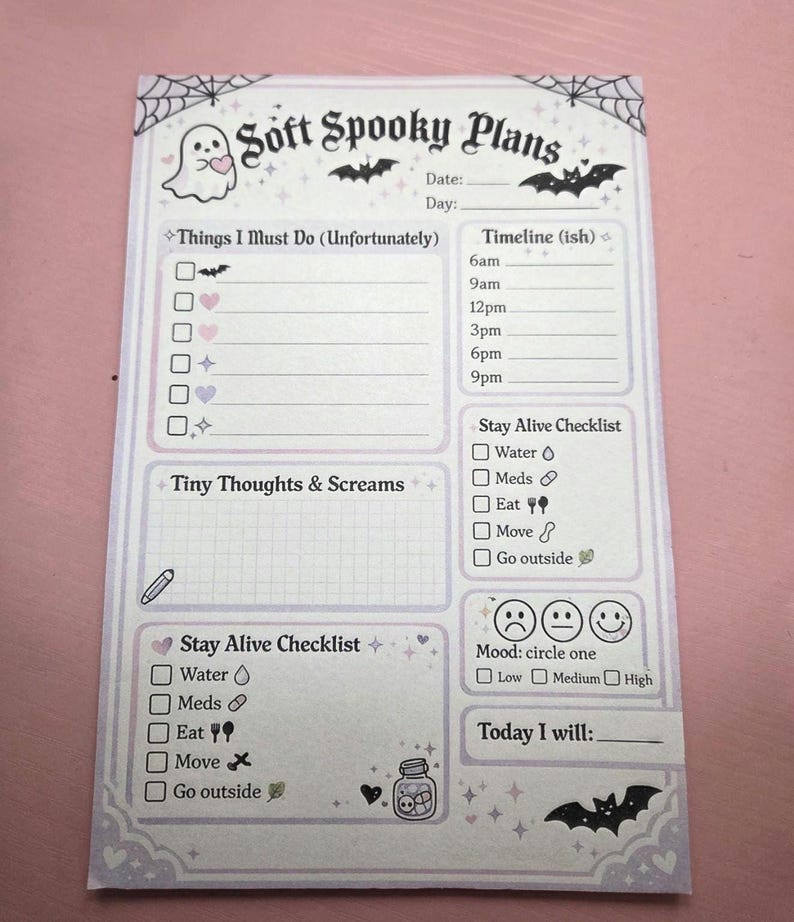Goth Notepad Soft Spooky Plans Notepad | Pastel Goth Daily Planner Pad, Halloween to ...