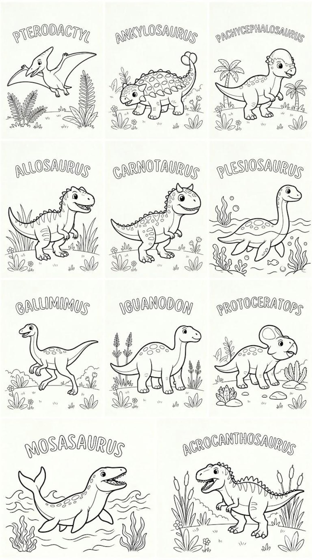 Dinosaur Coloring Pages for Kids: A4 Printable Activity Sheets - Etsy