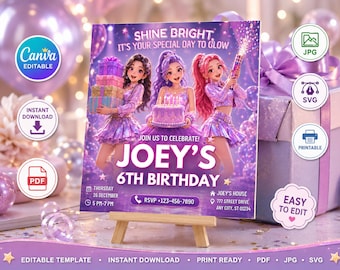 K-Pop Birthday Invitation Canva Editable Template | Demon Hunters Kpop Invite | Digital Download | Printable Kids Party Invite