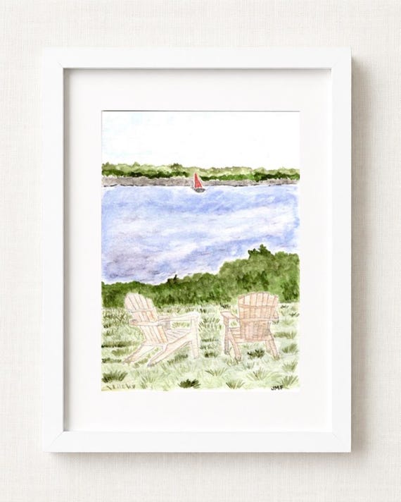 Castle Hill Inn Inspired Watercolor Print | Adirondack Chair Painting | Newport Rhode Island Wall Art