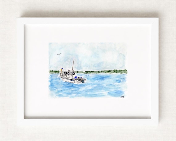 Watch Hill Rhode Island Watercolor Print | Coastal Boat Painting | New England Wall Art