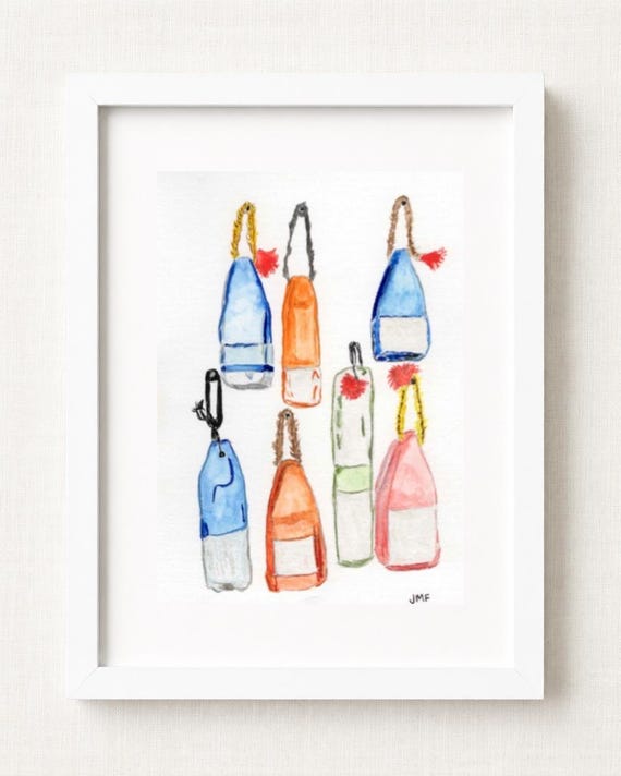 Color Buoy Watercolor Print | Coastal Wall Art | Nautical Beach House Decor