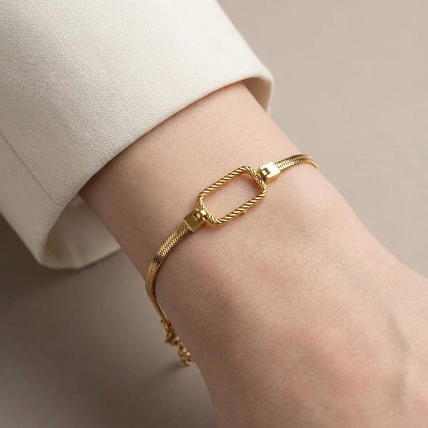 14K Solid Gold Herringbone Bracelet, Rope Frame, Minimalist Layering Jewelry