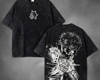 MHA Vintage Washed OverSized T Shirt - Anime Manga Graphic Tee.
