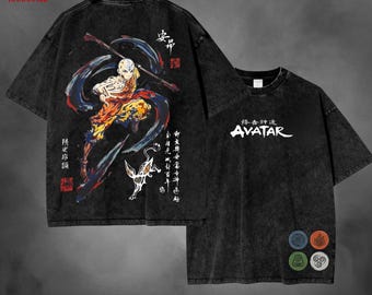 Vintage acid Washed Cartoon T Shirt -  Elements Bender Graphic Tee.