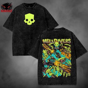 Video Game Vintage Washed Graphic Shirt , Heavy Cotton Oversized Print T-Shirt , Hell Divers 2 , Gamer Gift , Gamer Girl , Squad Up.