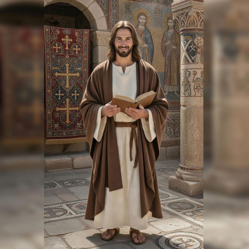 Men’s Jesus Inspired Biblical Robe Costume – Red White Tunic Church ...