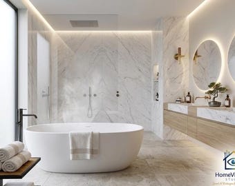 Diseño de baños con IA / Transformación de spa de lujo / Renderizado digital 24 horas y enlaces de compras / Visualización de baños modernos