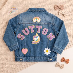 Giacca di jeans per bambini con toppa in ciniglia personalizzata con nome, giacca di jeans personalizzata, regalo di compleanno per bambini