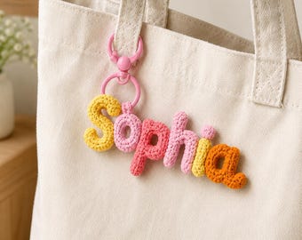 Personalized Name Tag, Graduation Crochet Keychain, Custom Bag Charm