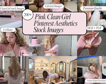Más de 200 fotos de stock con estética de chica rosa limpia / Paquete de contenido de estilo de vida sin rostro generado por el usuario, imágenes de Pinterest, Canva, PLR + MRR para descargar
