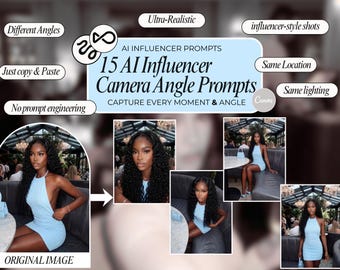 Paquete de sugerencias de ángulos de cámara para influencers con IA / Sugerencias de IA / Contenido generado por el usuario sin rostro, Instagram, Pinterest (Descarga digital)