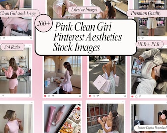 Fotos de stock con estética de chica limpia / Más de 100 imágenes de estilo de vida rosa, paquete de contenido UGC sin rostro, listo para Pinterest e Instagram, descarga PLR MRR