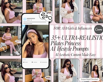 Más de 35 indicaciones de Pilates Princesa con IA / Contenido de estilo de vida de la Chica It con IA (Descarga digital)