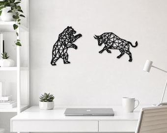 Bull and Bear Wall Art, Geometric Low-Poly Wall Street Finance