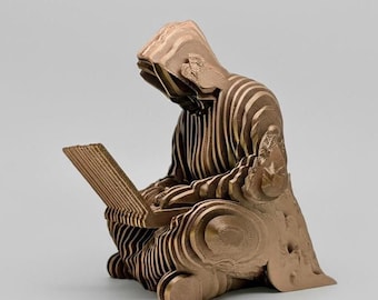 Ghost of Satoshi Bitcoin Statue, Layered 3D Art, Disappearing Optical Illusion