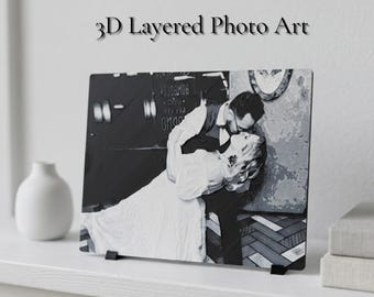 Retrato fotográfico 3D personalizado con capas / Arte de pared personalizado a partir de tu foto / Regalo de aniversario para parejas / Día de la Madre / Boda / Memorial