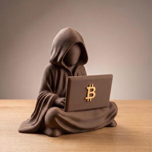 Lenda de Satoshi | Colecionável Bitcoin Impresso em 3D | Estátua de Satoshi Nakamoto | Presente Criptomoedas | Arte de Mesa Bitcoin | Presente Financeiro