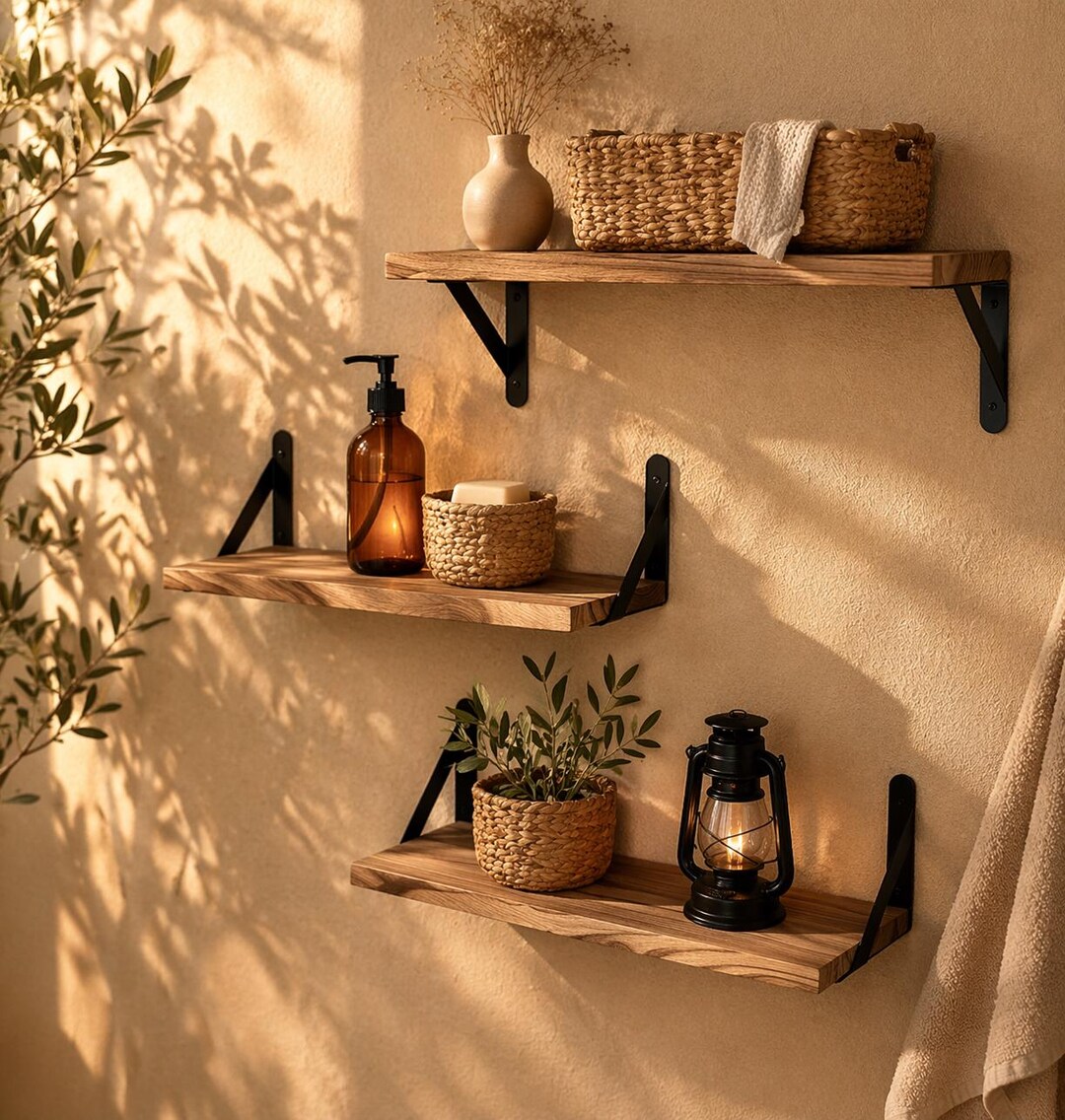 Floating Wooden Shelf – Minimalist Storage Rack – Bathroom & Living ...