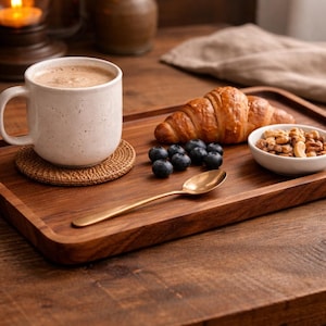 Natural Walnut Wood Tray – Rectangular Serving Tray – Minimalist Coffee Table Decor