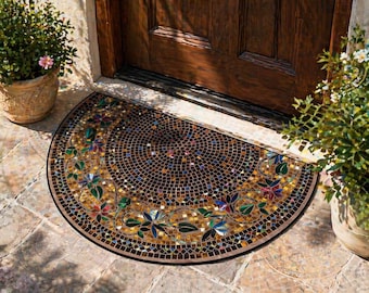 Non Slip Doormat – Washable Indoor Outdoor Rug – Vintage Floral Geometric Floor Mat