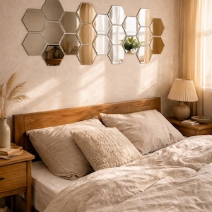 Decoración de pared con espejos: Azulejos hexagonales modernos - Adhesivos acrílicos removibles