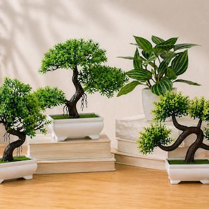 Plantas artificiales: Bonsái – Falso en maceta – Planta pequeña de escritorio – Decoración zen para el hogar