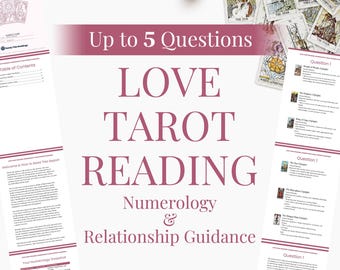 Leitura de Tarot do Amor com até 5 perguntas | Orientação sobre relacionamentos 24 horas, sentimentos do seu parceiro, próximos passos e Numerologia (PDF)