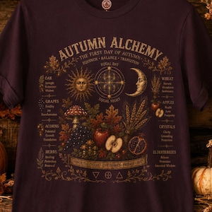 Autumn Alchemy Equinox Tee, Mystical Harvest Botanical Graphic Shirt