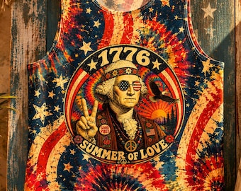 1776 Summer of Love Tie Dye Tank Top, Patriotic Americana Festival Shirt