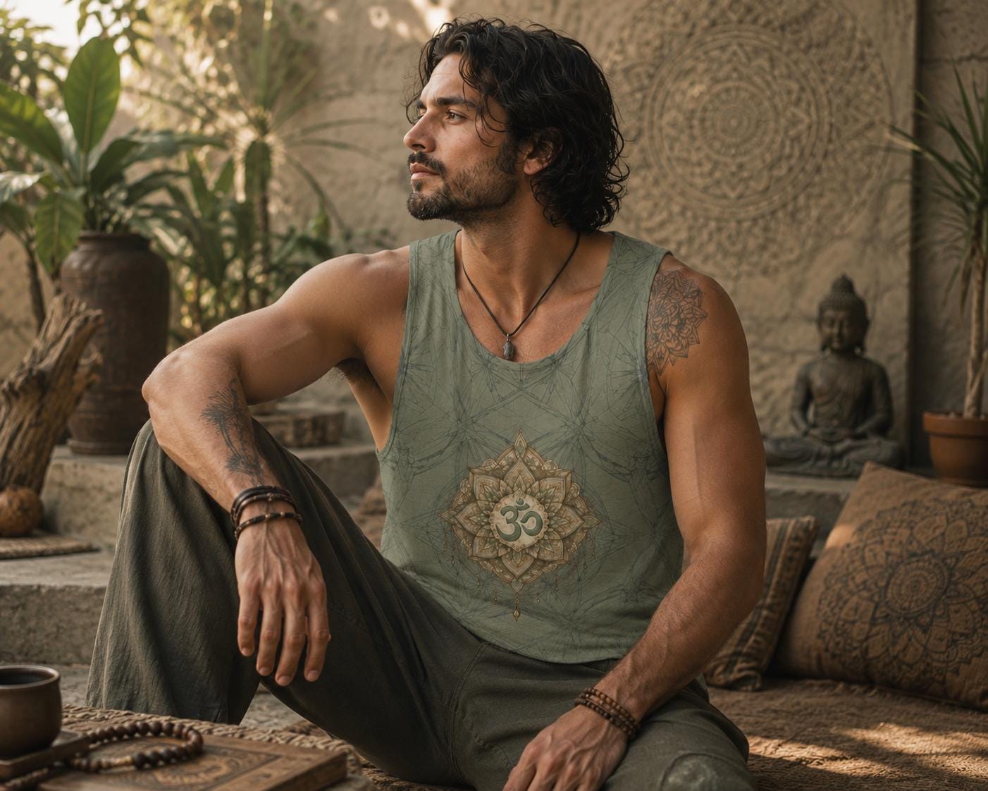 Om Mandala Tank Top, Sacred Geometry Yoga Shirt, Boho Festival Sleeveless Tee